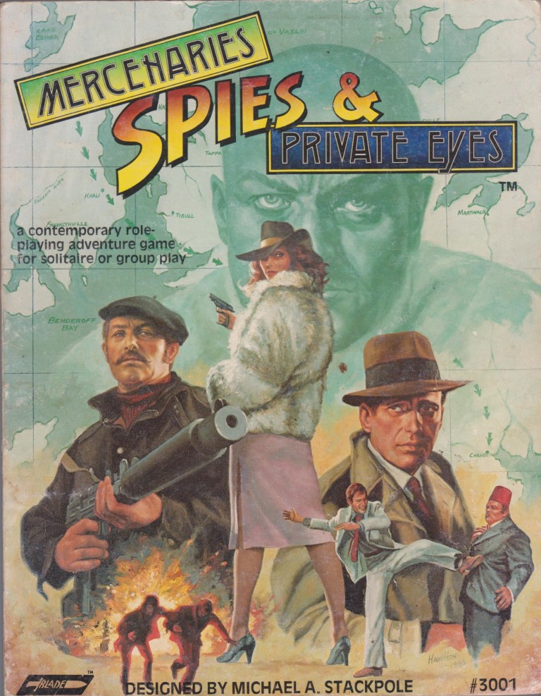 cover image of Mercenaries, Spies & Private Eyes role playing game rule book, for sale in New Zealand 